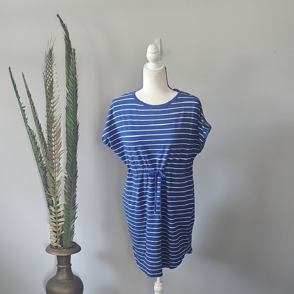 Rafaella Blue and White Striped Dress with Adjustable Waist